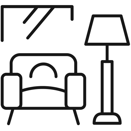 Icono de diseño de interiores con sofá y lámpara